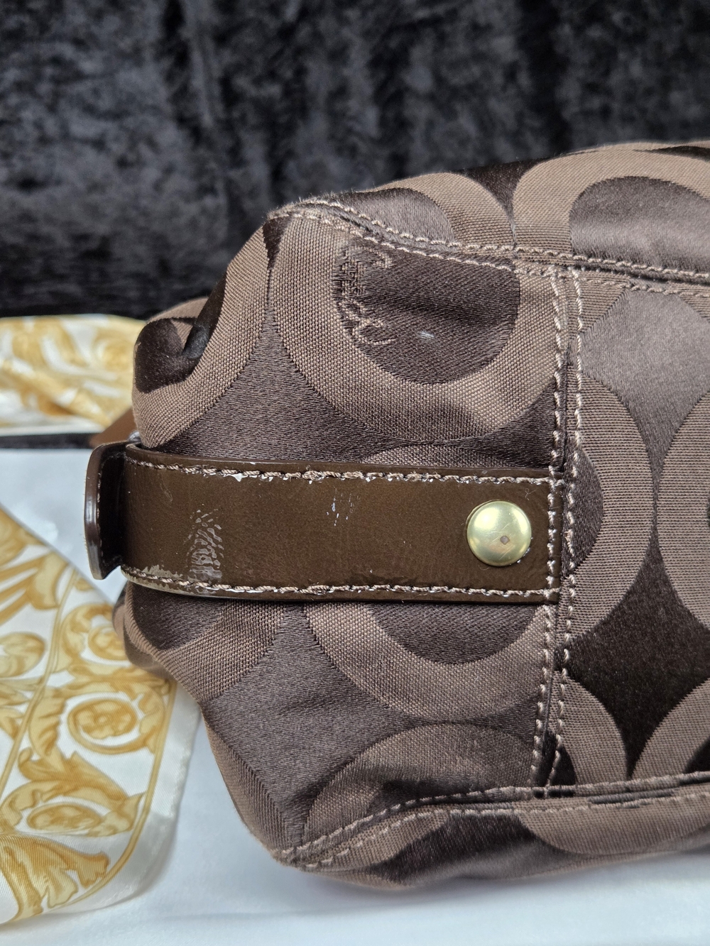 Coach Madison Op Art Maggie Shoulder Bag Brown Signature Sateen Style 14305 - Picture 9 of 16